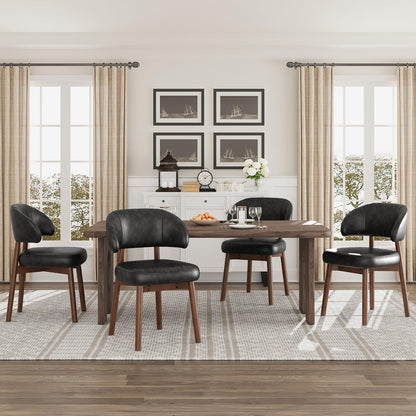 MALOL Wooden Dining Chairs Set of 6, Modern Upholstered Dining Room Chair, PU Leather Kitchen Side Chairs with Curved Open Back for Living Room/Restaurant/Cafe, Black