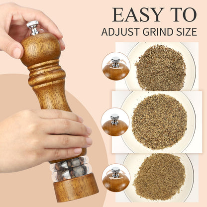 VONTIQUE 8inch salt and pepper grinder set manual salt pepper shakers wooden pepper mill refillable With adjustable ceramic grinding core Acrylic visualization window design 2-pieces