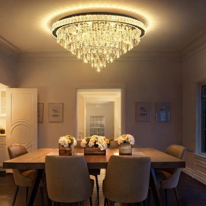 Dia 32" Modern Crystal Chandeliers LED Dimmable Living Room Chandelier Black Pendant Lighting Crystal Ceiling Light Fixture for Entrance Bedroom Hallway Foyer