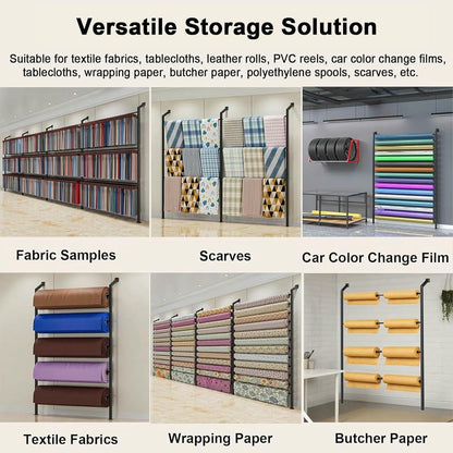 XDRGOOIUY Commercial Wall-Mounted Textile Fabric Roll Storage Rack with Adjustable Hanging Rod, for Vinyl Spool/Car Color Change Film/Tablecloth/Wrapper