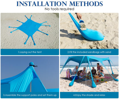 13x10FT Beach Tent Sun Shelter – UPF50+ Outdoor Canopy with 10 Sandbags, Sand Shovel, Ground Pegs & Stability Poles – Portable Shade for Camping, Fishing, Picnics & Beach Trips