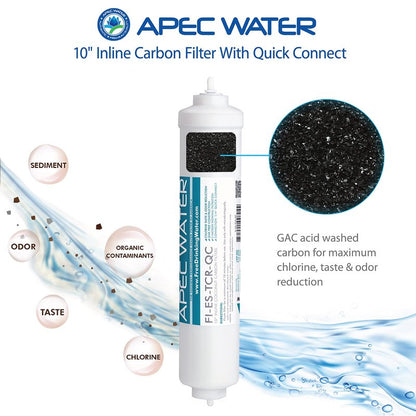 APEC MEM-ES-50 50 GPD Membrane Filter for Reverse Osmosis System and FI-ES-TCR-QC 10" High Capacity Inline Carbon Filter, White