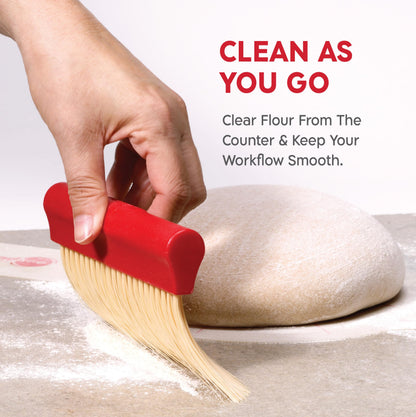 KneadAce Dough Scraper & Baker’s Brush Set. Stainless Steel Bench Scraper & Flour Cleaning Brush. Kitchen Tool for Pastry, Sourdough and Baking Prep Bread Dough Cutter, Gift For Bakers (White/Red)