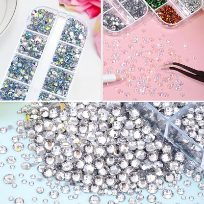 Hotfix Rhinestones Applicator Kit Set 4500 Pcs Crystals (White/AB/Multi-Color) - Bedazzler DIY Craft Includes 19 Pattern Templates, Tweezers, Brush, Storage Bag - for Clothes, Fabric, Jeans (Purple)