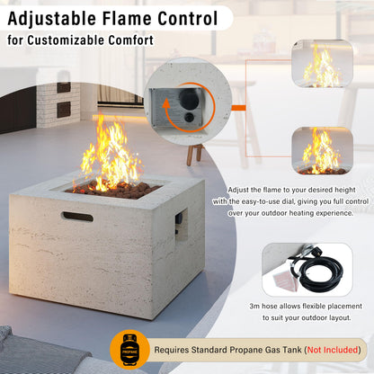 GDFStudio MgO Lightweight Square Propane Fire Pit Table, 40000 BTU Outdoor Propane Fire Pit with Steel Burner, Adjustable Flame Control, Lava Rocks & Rain Cover, Patio Backyard Deck Poolside, Beige