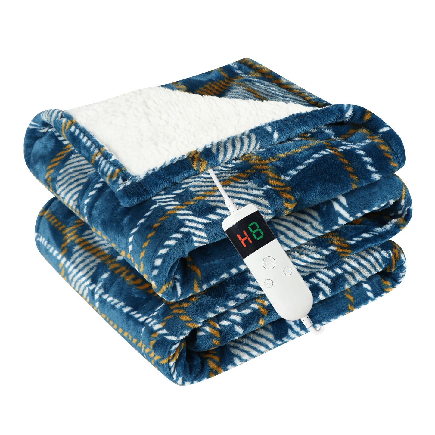 Electric Heated Blanket Queen Size 84''x90'' Soft Flannel & Sherpa Electric Blanket with 10 Heating Levels, Automatically Shut Down After 8h with Overheat Protection Machine Washable