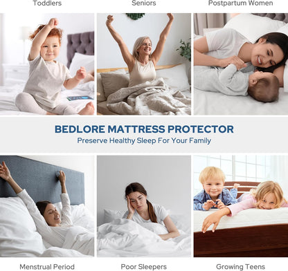 BEDLORE Waterproof Mattress Protector - Soft, Dirt-Proof Full Size Pad for Deep Pocket Mattresses (Light Gray)