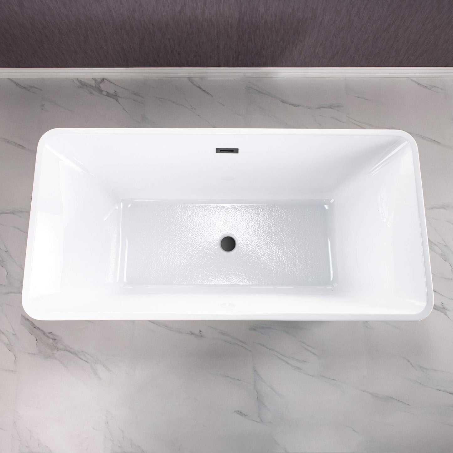 WOODBRIDGE 59" Freestanding White Acylic Soaking Bathtub with Matte Black Drain and Overflow,BTS1509-MB-Drain&O