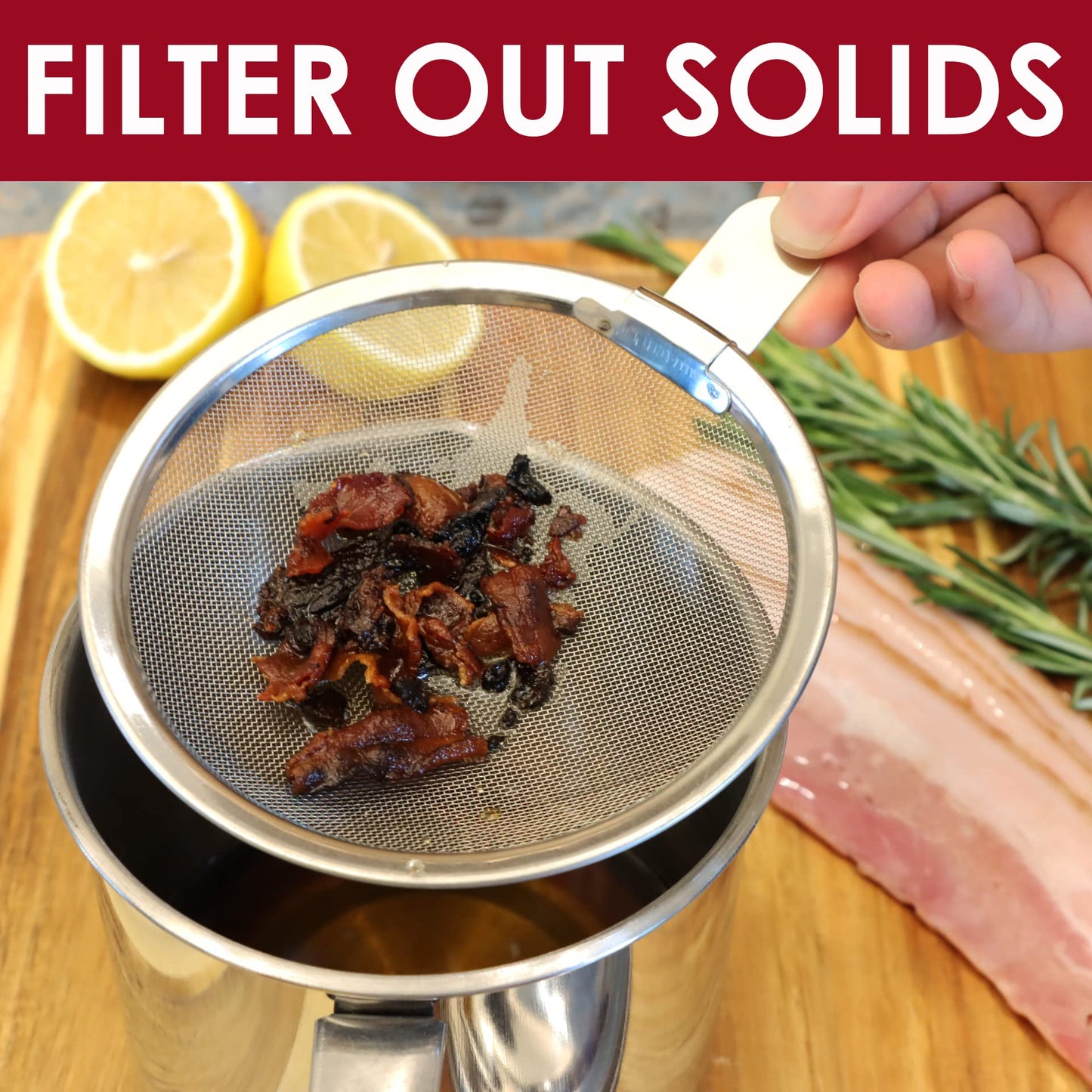 KEISSCO Bacon Grease Container with Strainer, Stainless Steel Oil Storage Can Container with Fine Mesh Strainer Fat Container Pot with Filter Screen, 1.25 QT / 5 Cups Grease Keeper Cooking Oil Keeper
