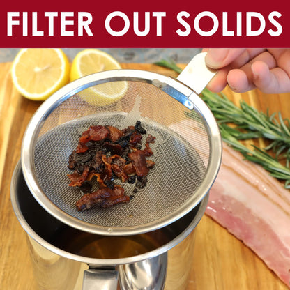 KEISSCO Bacon Grease Container with Strainer, Stainless Steel Oil Storage Can Container with Fine Mesh Strainer Fat Container Pot with Filter Screen, 1.25 QT / 5 Cups Grease Keeper Cooking Oil Keeper