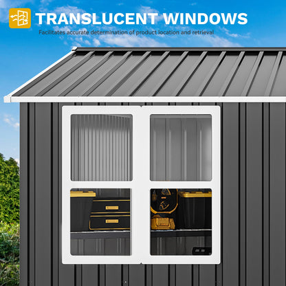 DWVO 8x6ft Metal Outdoor Storage Shed with Window, Lockable Tool Storage Sheds, Oversized Steel Garden Sheds with Sloped Roof for Backyard, Patio, Garage, Lawn (Gray + White)