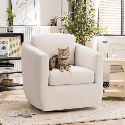 COLAMY 360° Swivel Accent Chair, Fully Assembled Living Room Armchair with Pillow, No-Sag Foam, Sturdy Metal Base, Swivel Accent Single Sofa for Bedroom Living Room, Reading Room, Beige