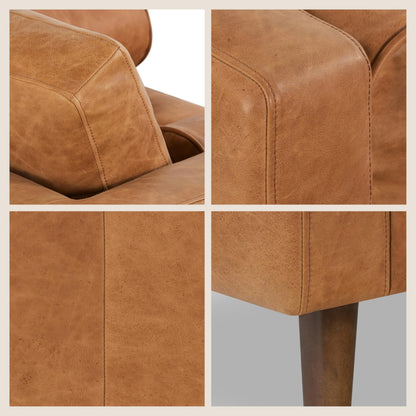 Poly & BARK Napa Leather Accent Chairs 42" – Set of 2 - Mid Century Modern Armchair with Bolster Pillows, Living Room or Bedroom Chair in Cognac Tan