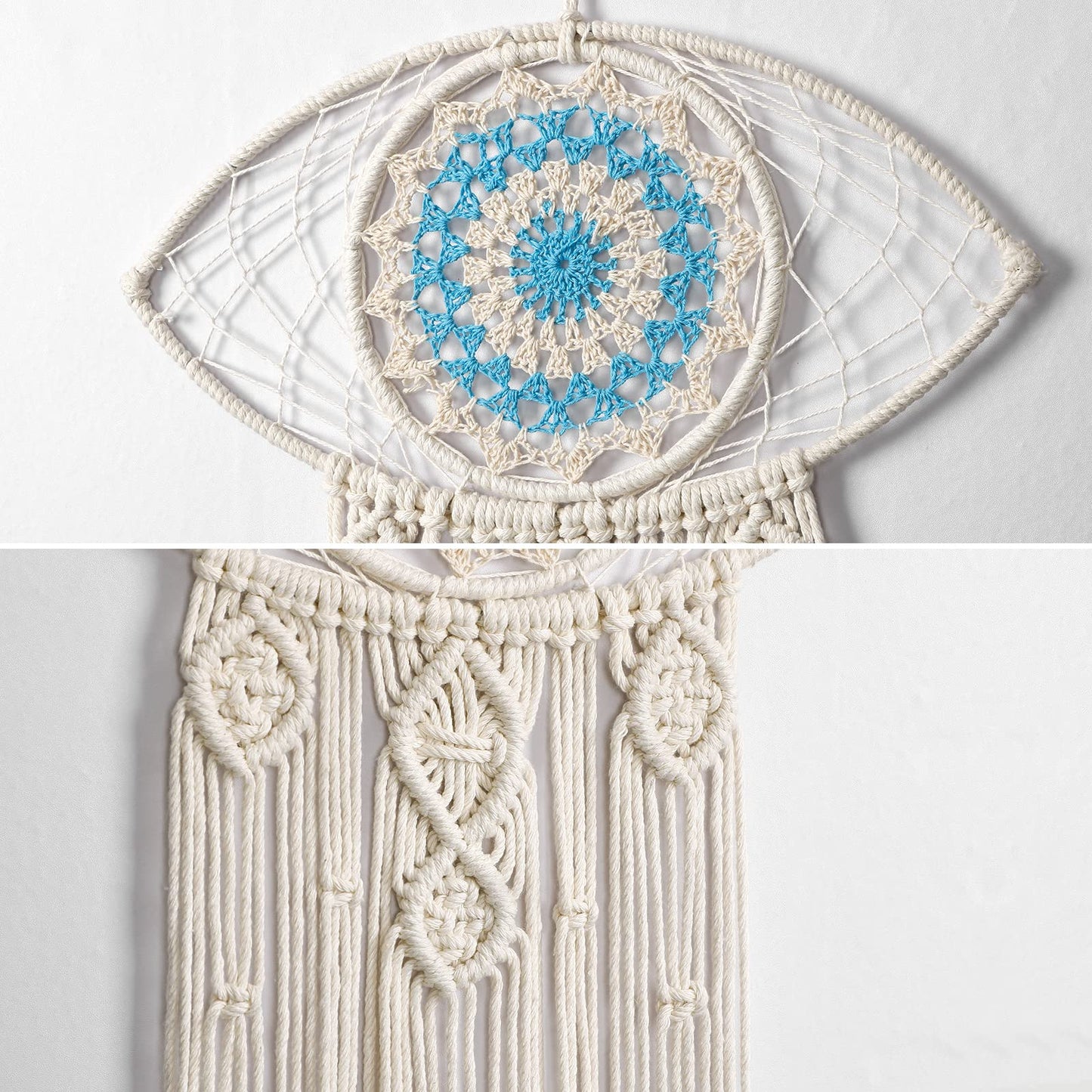 LOMOHOO Large Boho Dream Catchers Evil Eye Macrame Wall Hanging Woven Dream Catcher for Bedroom Home Dorm Room Ornament(Beige)