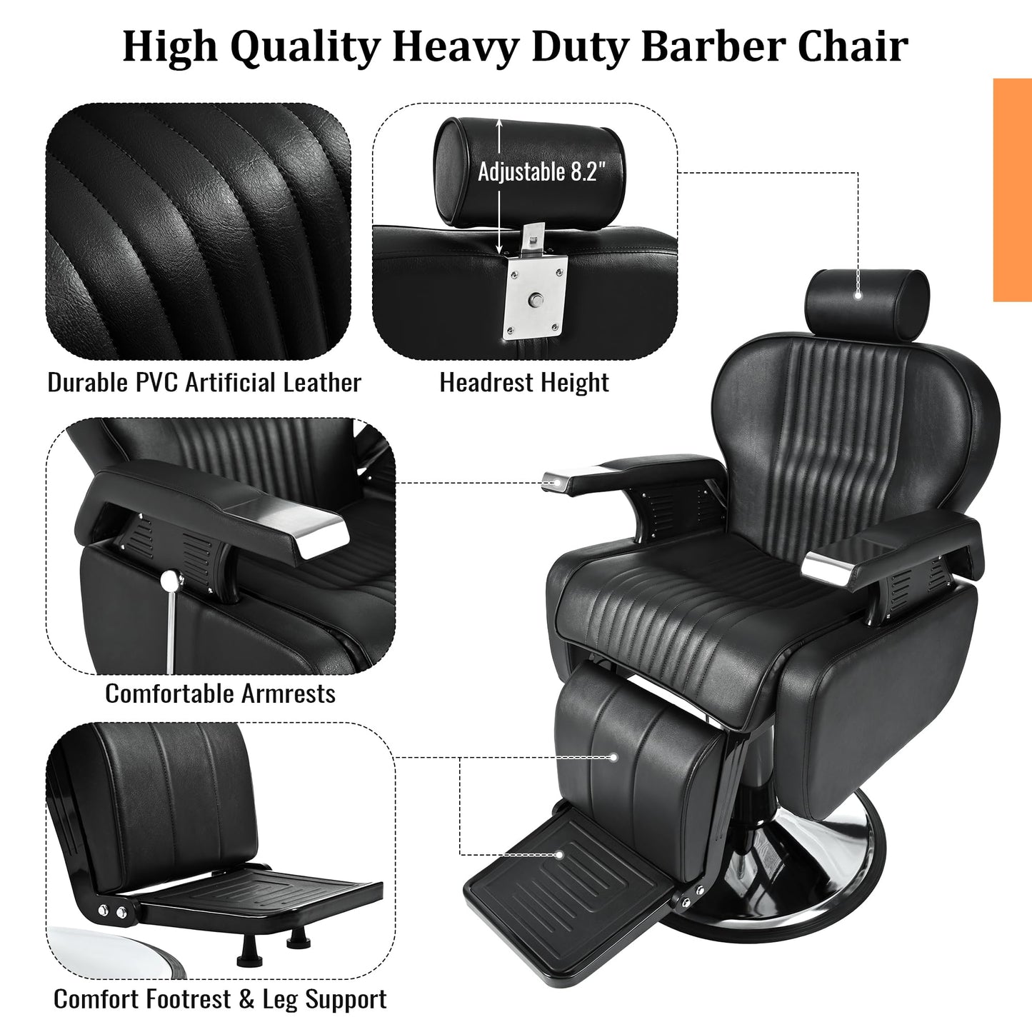 Merax Heavy Duty Reclining Barber Chair, All Purpose Hydraulic Recline Styling 360° Swivel & Height Adjustable, for Barber Shop Beauty Salon Spa Equipment