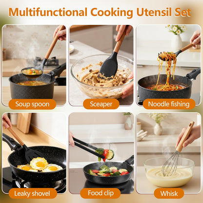 72-Piece Kitchen Cooking Set, Pots and Pans Cookware, Nonstick Cookware Set, Plates and Bowls Dinnerware Knife Set, Kitchen Gadgets & Tools For New Home, Apartment, Mothers Day Gifts