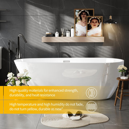 GarveeLife 67'' Acrylic Freestanding Bathtub, Soaking Bathtub with Deep Ergonomic Design Matte Drain Overflow, cUPC Certified, Double-Walled Insulation, Easy Install and Safe Use, White