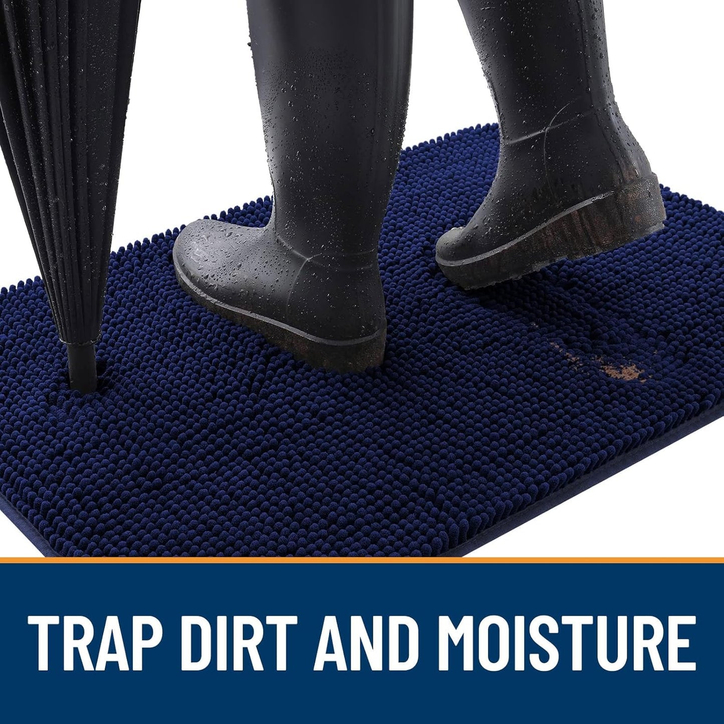 OLANLY Dog Door Mat - Absorbent Non-Slip Mud Mat for Indoor Use | 47"x20", Navy Blue, Quick Dry Chenille
