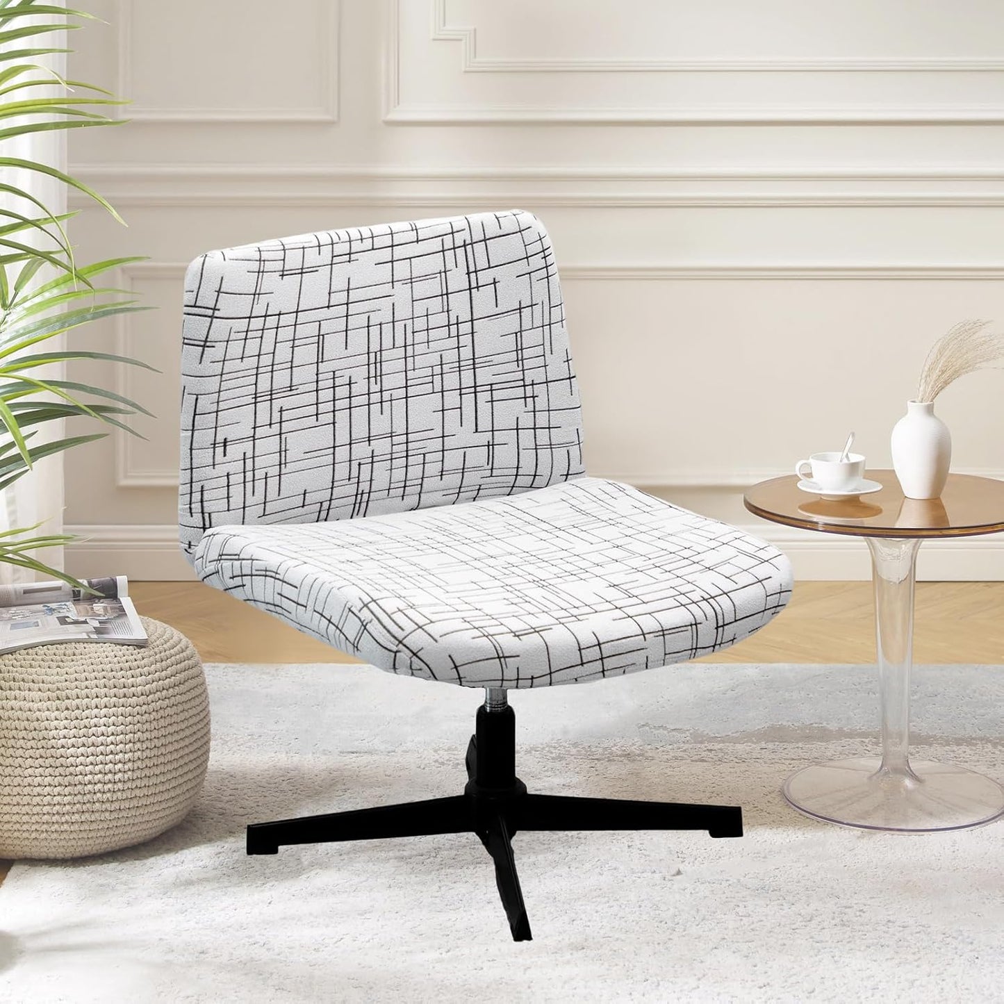Armless 02 FUANGUI Criss Cross Chair Cover, Stretch Mid Back Wide Accent Chair Slipcover, Exquisite Vanity Chair Cover