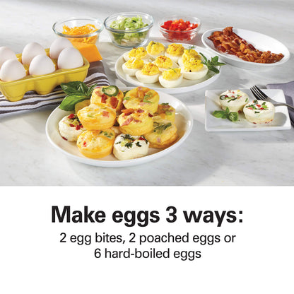 Hamilton Beach Sous Vide Style Electric Egg Bite Maker, Hard Boiled Egg Cooker & Poacher with Removable Nonstick Tray, Makes 2 in Under 10 Minutes, Teal (25511)