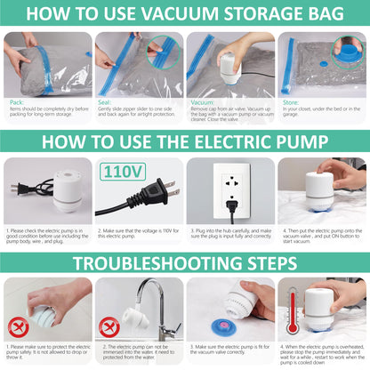 Cozy Essential 20 Pack Vacuum Storage Bags with Electric Pump, Vacuum Seal Bags for Clothing, Pillows, Blanket Bedding Comforters