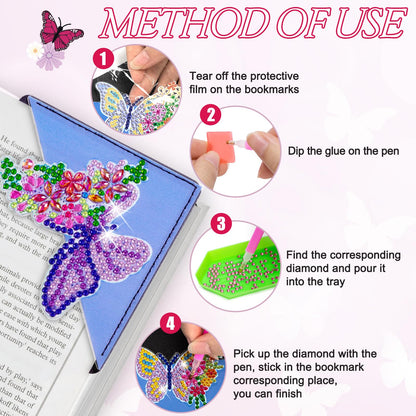 WIVICO 8 pcs Diamond Painting Bookmarks, DIY Diamond Art Kits for Adults, Book Corner - Protecting Bookmark Craft Supplies Kits for Book Lovers (Butterfly)