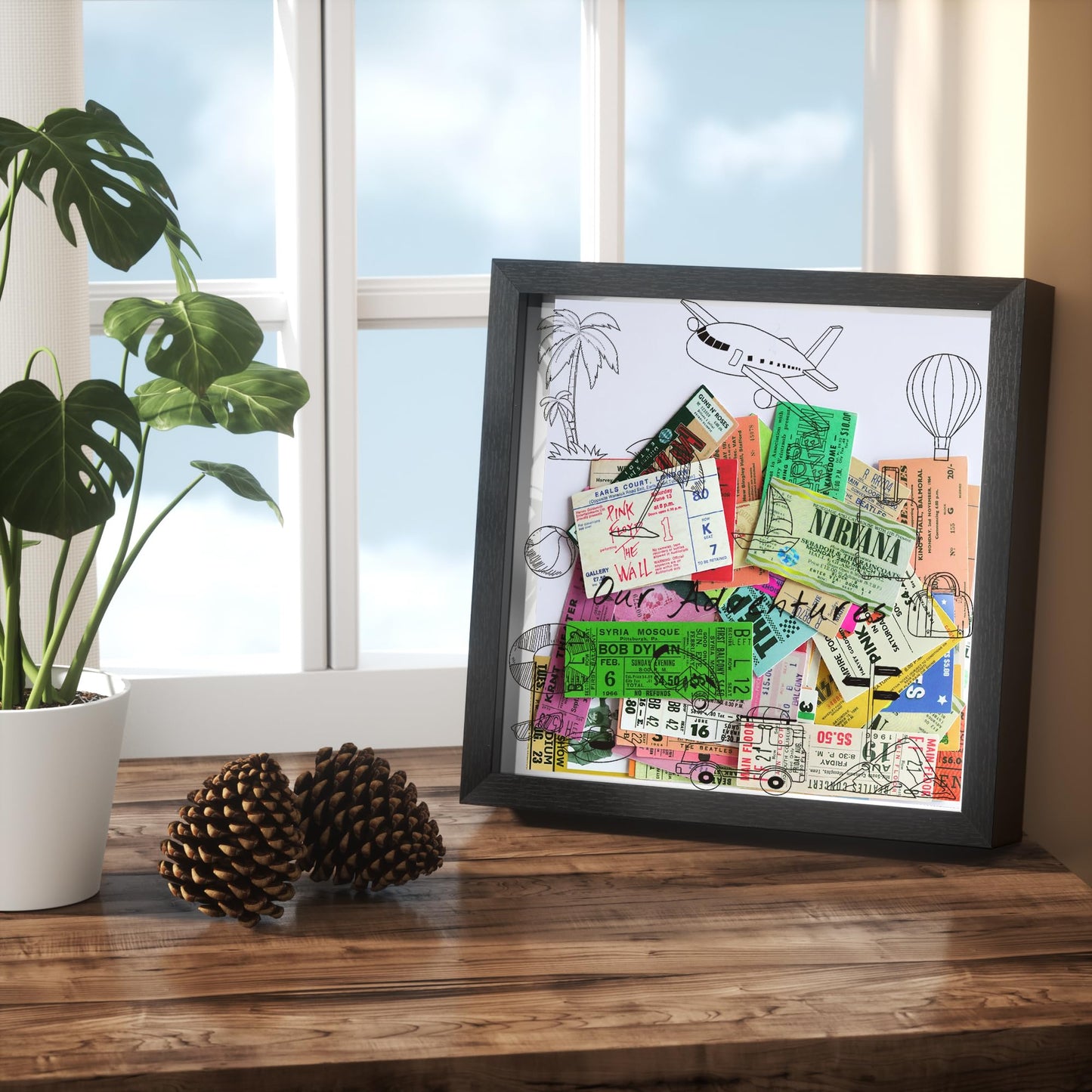Jackma Travel Tickets Collection Shadow Box Frame, Funny Display Box for Collecting Tickets of Sporting Travelling Events – Piggy Bank Frame Memory Box with Slot on Top, Black 12x12”