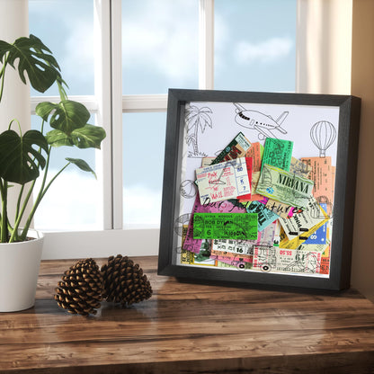 Jackma Travel Tickets Collection Shadow Box Frame, Funny Display Box for Collecting Tickets of Sporting Travelling Events – Piggy Bank Frame Memory Box with Slot on Top, Black 12x12”