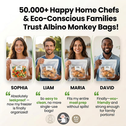 Albino Monkey Reusable Silicone Sous Vide Bag - 1 Gallon, 135oz. XXL - 1 pcs Food Storage Bag, Freezer Container, Zero Waste Alternative for Sous Vide Cooker, Kitchen Organization, and Meal Prep Bags