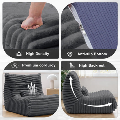 ZOOVEE Giant Bean Bag Chair with Lumbar Pillow, Memory Foam Filled Oversized Floor Sofa for Adults, Comfy Fireside Lounge Chair for Apartment, Living Room, Bedroom, Reading (Grey)