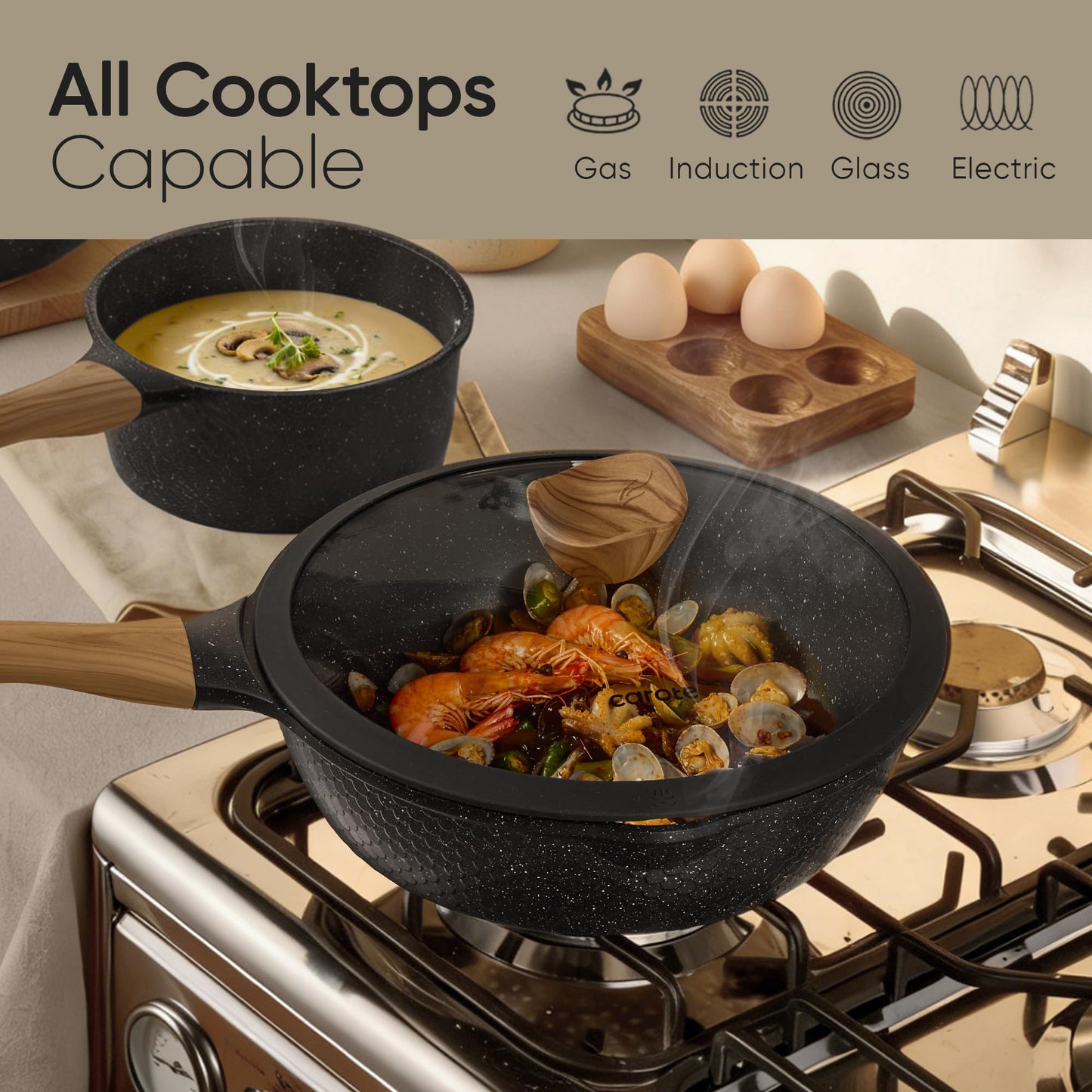 CAROTE 26PCS Pots and Pans Set Non Stick, Cookware Set Pots and Pans Induction Cook Ware, Nonstick Kitchen Cooking, PFOA Free, Black
