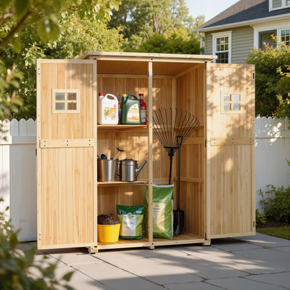 MCombo Large Wooden Outdoor Storage Cabinet with 2 Shelves, Oversize Garden Storage Shed with Lock, Tool Shed for Patio Yard Lawn, 1911 (Beige)