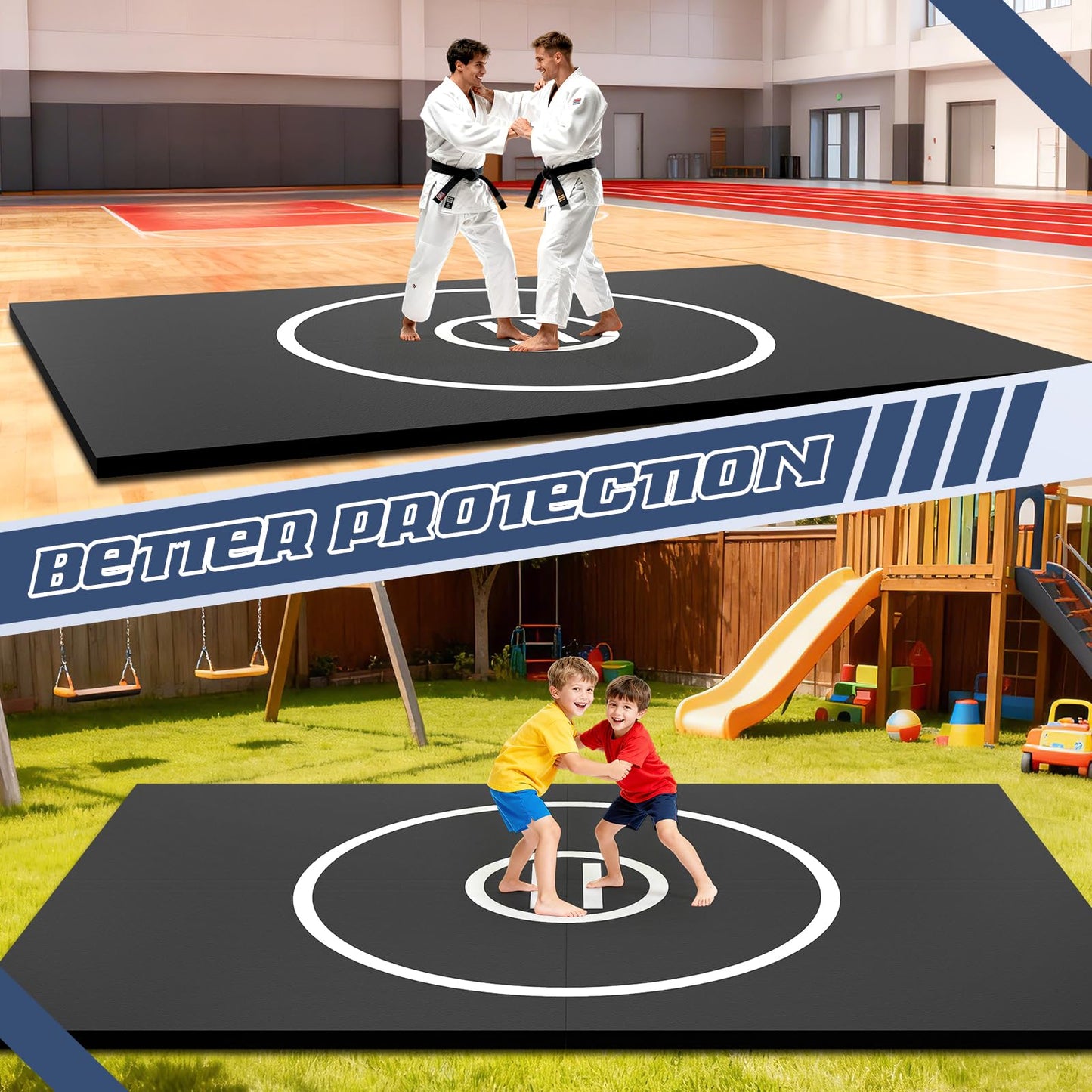 KIKILIVE Wrestling Mat Large 10x6.6FT for Home Workout, High-Density XPE Foam Training Mat for MMA Exercise Yoga, 1.2inch Thicken Folding Gym Mat for Tumbling Grappling Boxing Taekwondo Cheerleading, Black