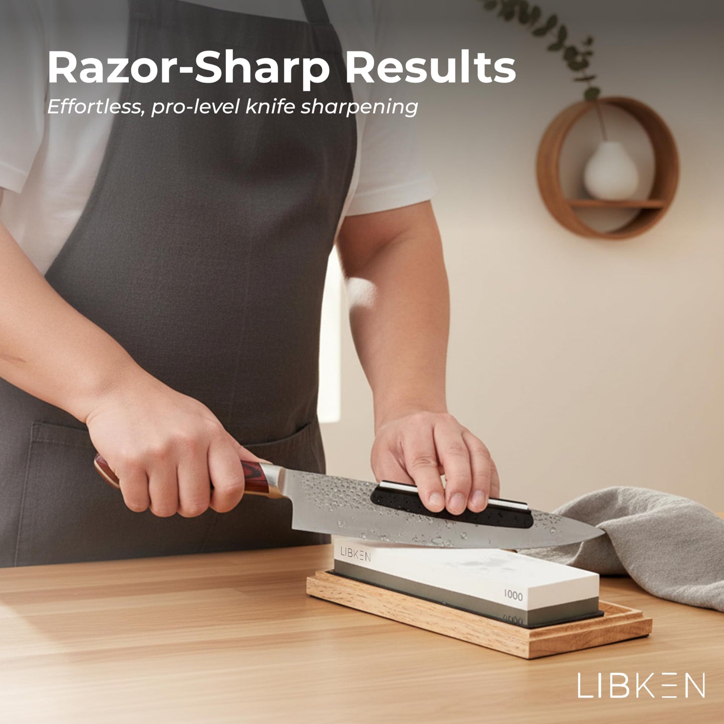 Libken Whetstone Knife Sharpening Stone Kit 1000/6000 Grit with Wooden Box – Wet Stone Sharpener Set for Kitchen Knives, BBQ, Hunting, Pocket, Scissor, Blade, Razor – Angle Guide & Flattening Stone