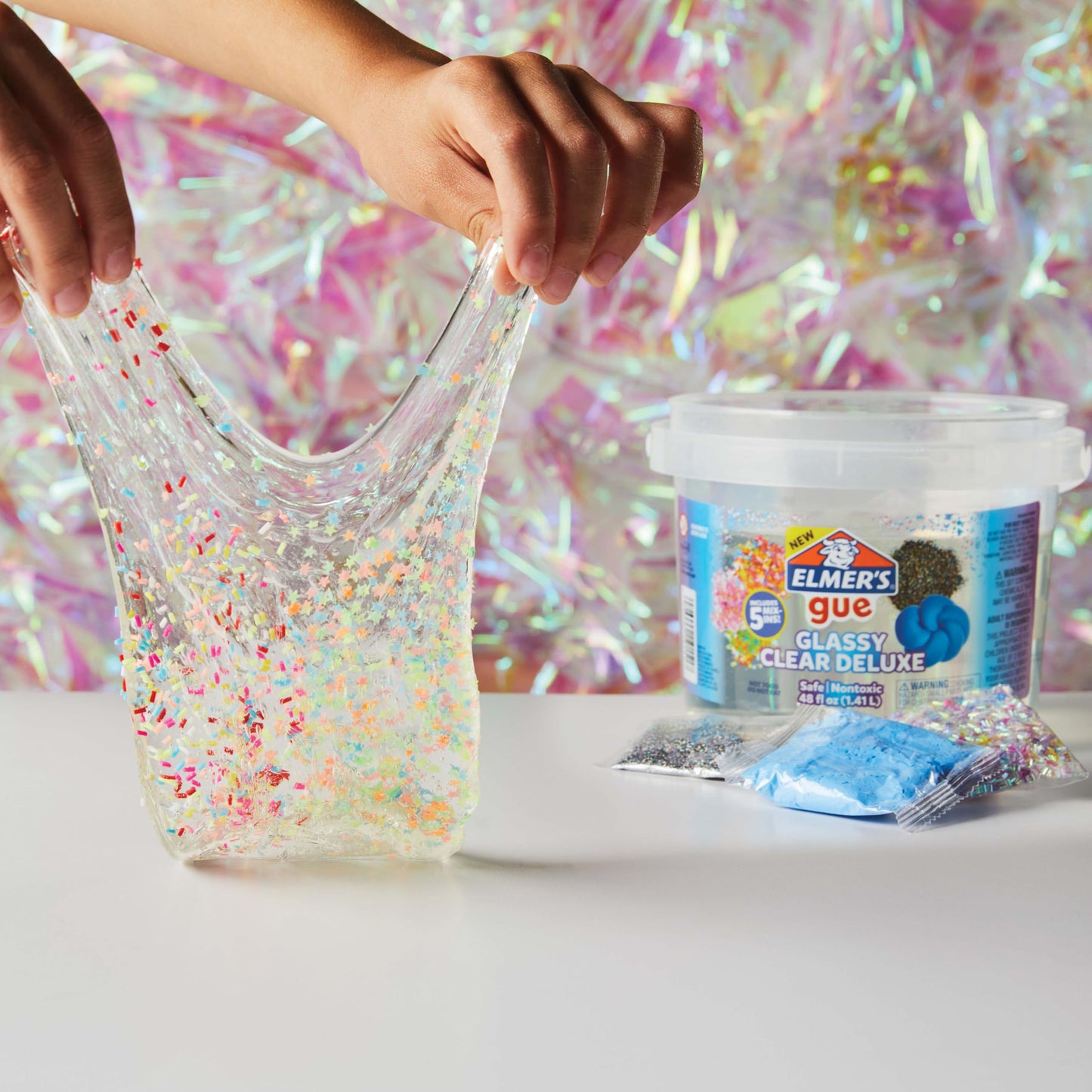 Elmer's Gue Premade Includes 5 Sets of Slime Add-ins, 3 Lb. Bucket, Glassy Clear