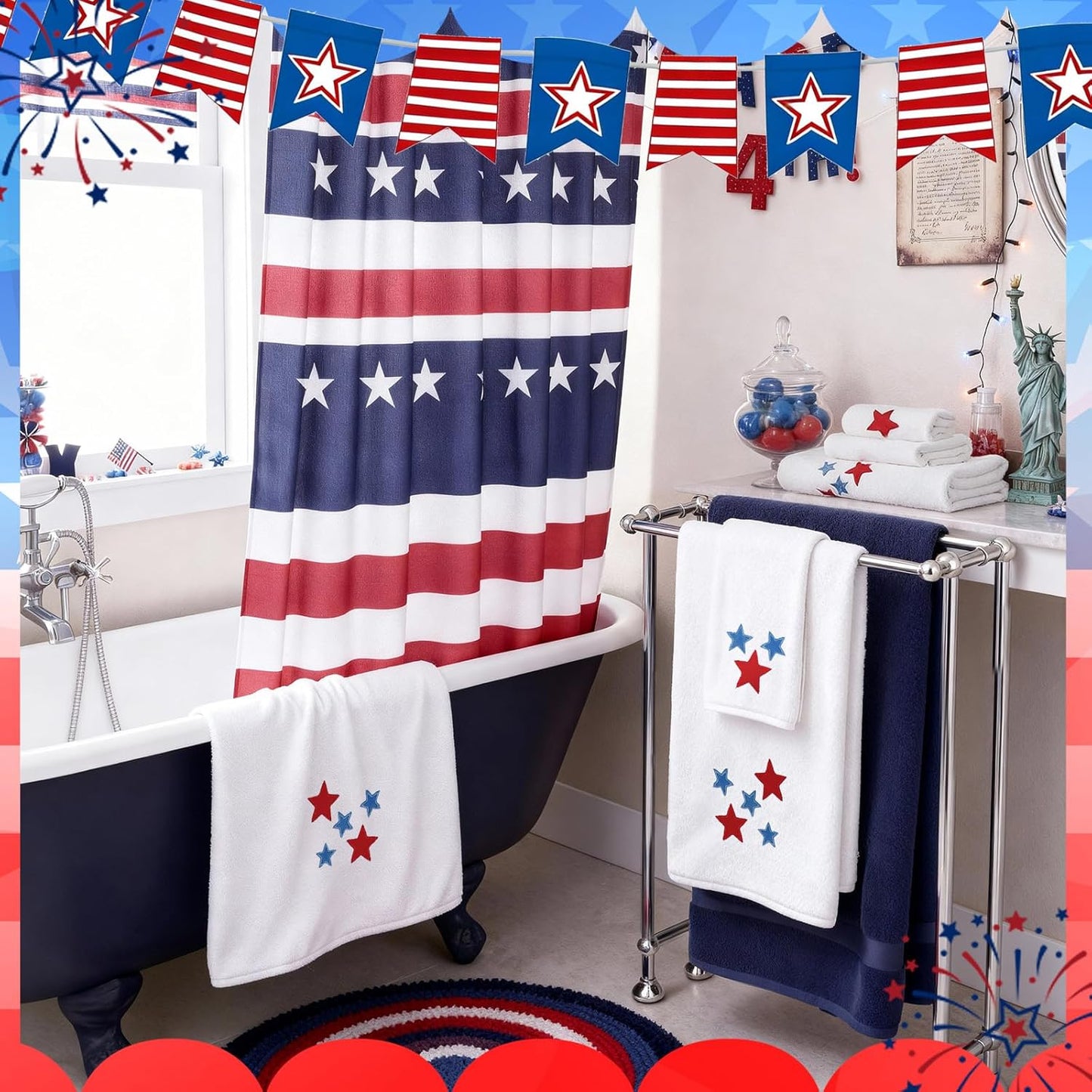 6 4th Set 250th Peryiter Pcs of July Bath Towels Anniversary Stars Embroidered Cotton Bathroom Decors Stars Hand Towels