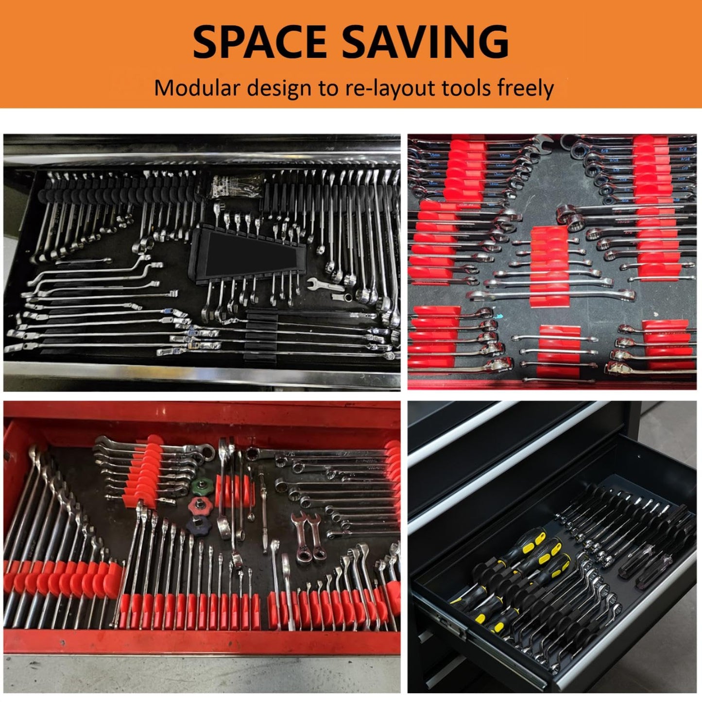 Mudygelay 52 pcs Modular Wrench Organizers for Tool Drawers - Wrench Rack with Metric&SAE Labels, Perfect Tool Storage Holder. Gift for Father and Boyfriend (Black)