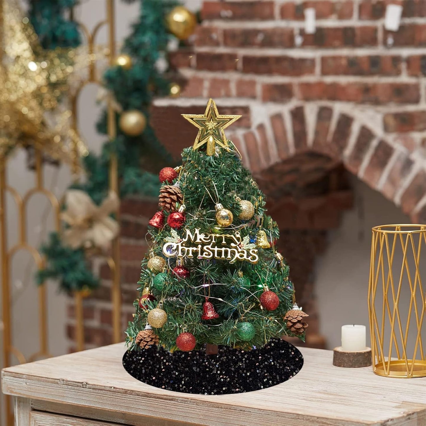 FUHSY Black Christmas Tree Skirt, 21 Inch Sequin Velvet Tree Cover Mat for Home Ornaments and Holiday Decor