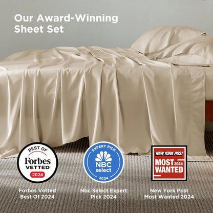 Bedsure King Size Cooling Sheet Set - Breathable Rayon from Bamboo, Deep Pocket Up to 16", Luxurious Beige