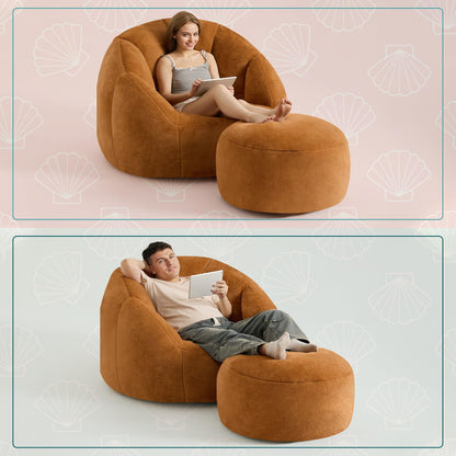 GRANDJOY Oversized Bean Bag Chair with Ottoman, Premium Foam Filling, Relaxing Lounger for Adults & Kids, Orange