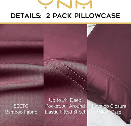 YnM Cooling Pillowcase 2 Pack, King Size (21''x40''), Burgundy