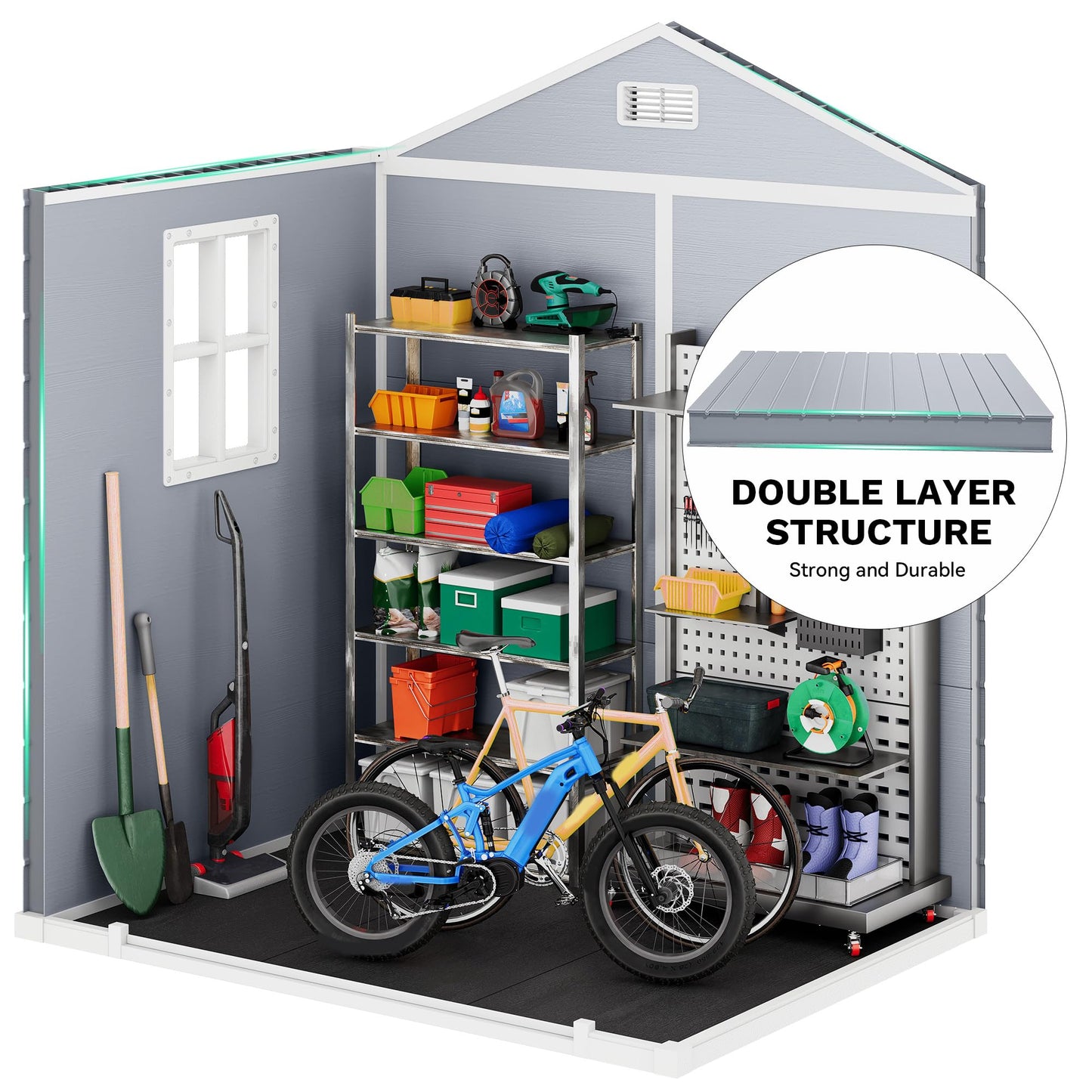 DWVO 6x4.4 FT Resin Storage Shed with Fence-Style and Side Windows, Lockable Door, and Vents for Garden, Backyard, Patio, Lawn, Gray