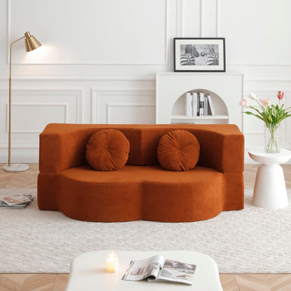 KEIKI 2-in-1 Folding Sofa Bed with Pillow, Sleeper Sofa, Floor & Futon Loveseat Couch, Foam Folding Mattress for Living Room, Guest Use, Office, Apartment, No Assembly Required, Orange