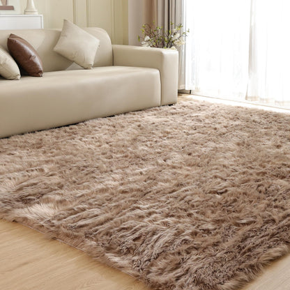 ORINOVA Beige Area Rugs for Living Room Bedroom Nursery 9X12 Washable Faux Sheepskin Fluffy Fur Rug Kids Room Decor Soft Cozy Home Décor