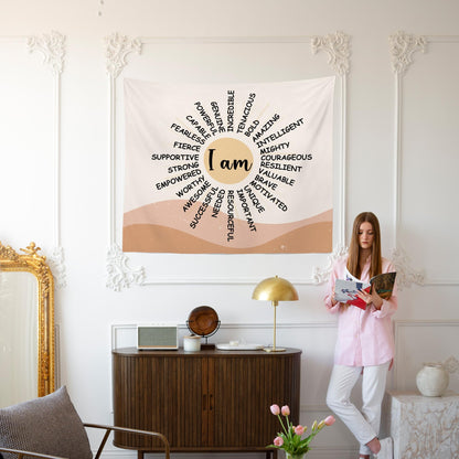 MNOSAIOO Inspirational Boho Sun Wall Tapestry Hanging for Classroom Kids, I Am Brave Important Tapestry, Motivational Mental Health Tapestries Wall Decor for Bedroom Therapy Office Home 60x50 inch