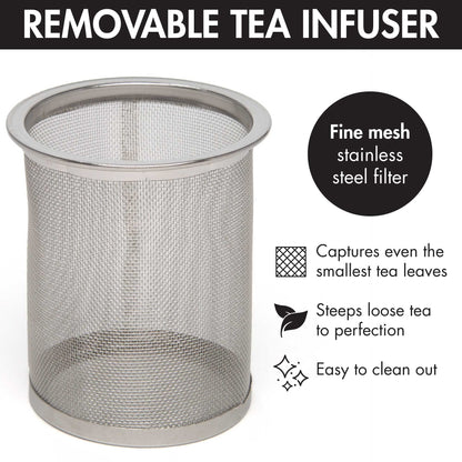 Primula Half Moon Teapot with Removable Infuser, Glass Tea Maker with Reusable Fine Mesh Stainless Steel Filter, Dishwasher Safe, 40-Ounce, Black