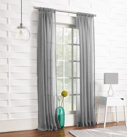 No. 918 Tayla Crushed Texture Semi-Sheer Curtain Panel, 50" x 120", Gray, Rod Pocket