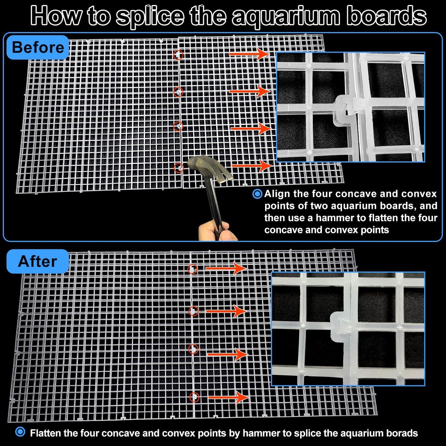 Weramics 4 Aquarium lid Hood Fish Tank top Cover Terrarium lid Plastic Grid Panel Egg Crate Grate 6 Aquarium Glass Cover Board Clip