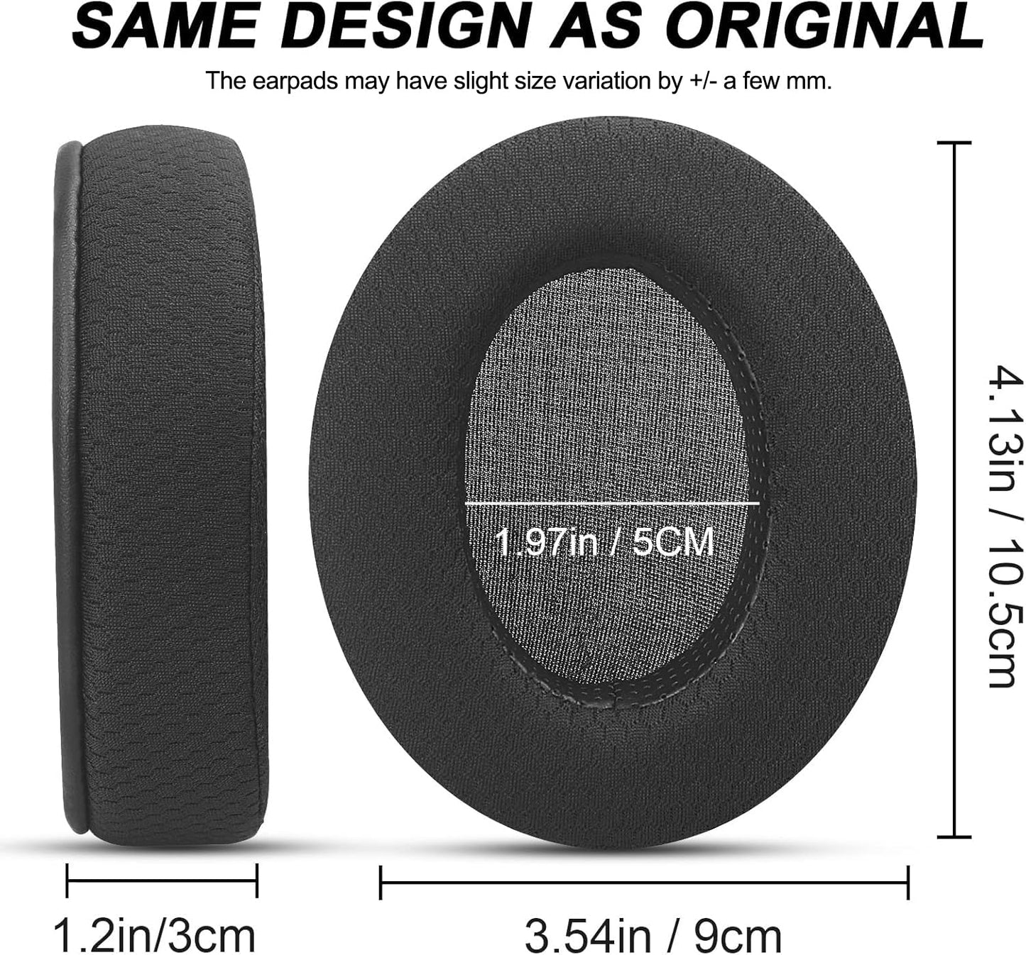 Upgraded Replacement Earpads Cushions for HyperX Cloud/Alpha, Audio Technica M50X/M40X, Turtle Beach Stealth 400/600 & More - Ear Pads with Breathable Mesh Fabric/Added Thickness/Memory Foam