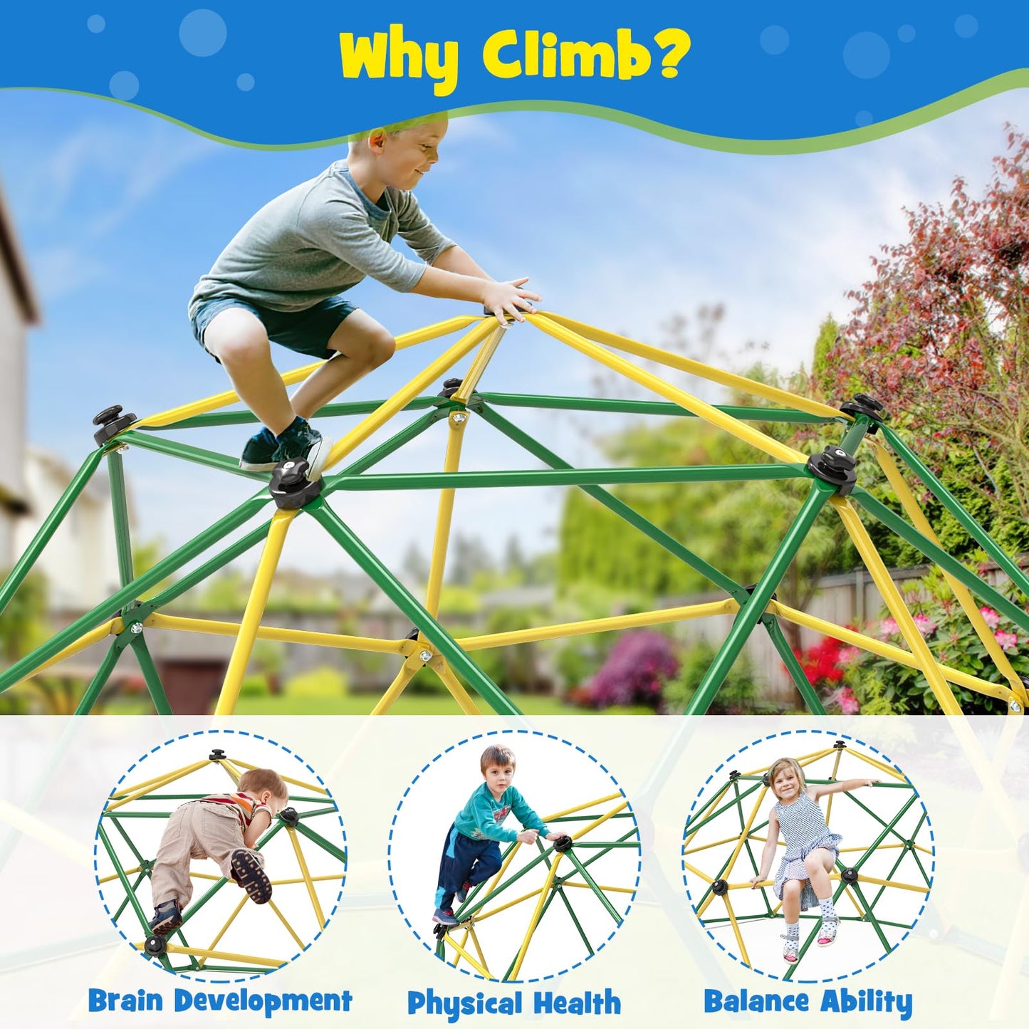Amictoy Climbing Dome, 10FT Climber with Hammock & Swing, Jungle Gym Backyard for Kids, 2025 Upgraded Model Indoor Outdoor Toddler Play Equipment, Easy Assembly, Safety Certified
